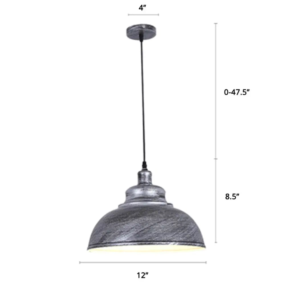 Factory Style Metal Pendant Ceiling Light - Bowl Shade Restaurant Hanging Lamp Aged Silver / 12’