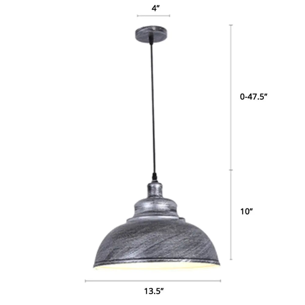 Factory Style Metal Pendant Ceiling Light - Bowl Shade Restaurant Hanging Lamp Aged Silver / 14’
