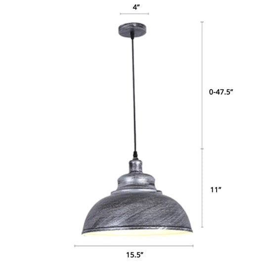 Factory Style Metal Pendant Ceiling Light - Bowl Shade Restaurant Hanging Lamp Aged Silver / 16’