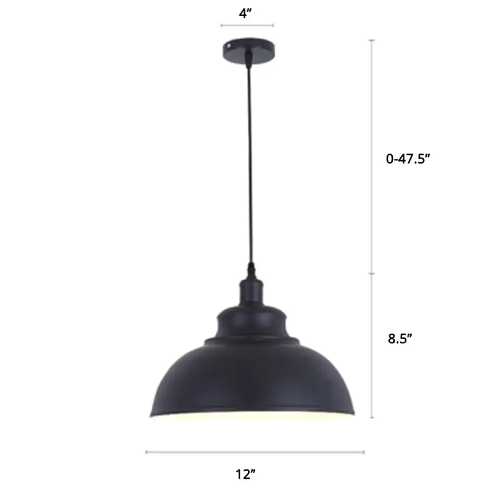 Factory Style Metal Pendant Ceiling Light - Bowl Shade Restaurant Hanging Lamp Black / 12’