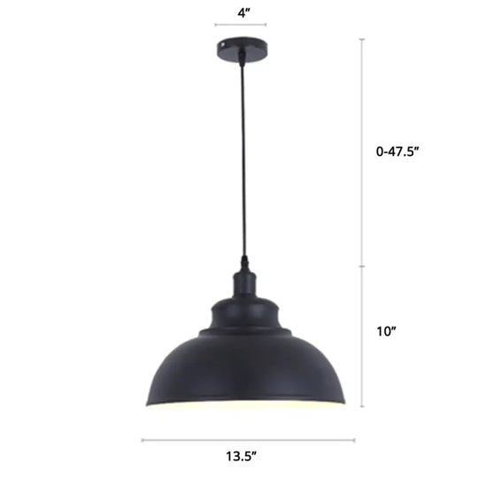 Factory Style Metal Pendant Ceiling Light - Bowl Shade Restaurant Hanging Lamp Black / 14’