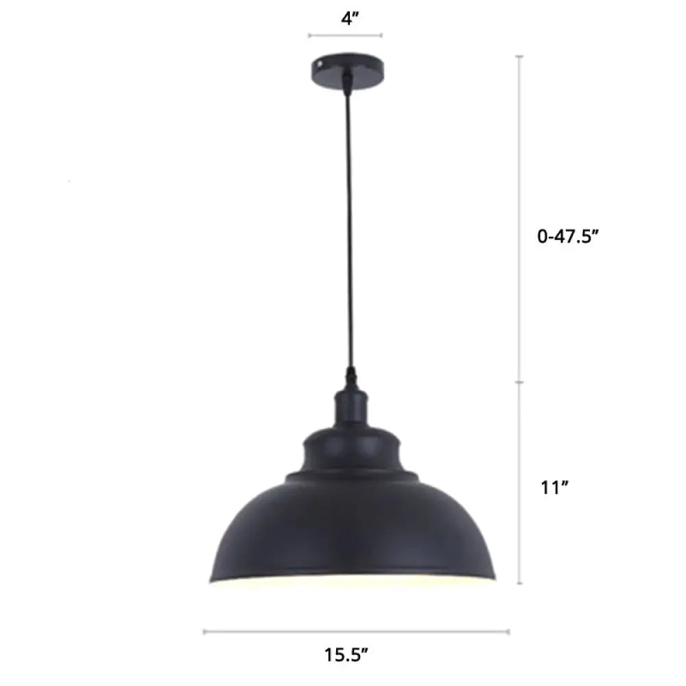 Factory Style Metal Pendant Ceiling Light - Bowl Shade Restaurant Hanging Lamp Black / 16’