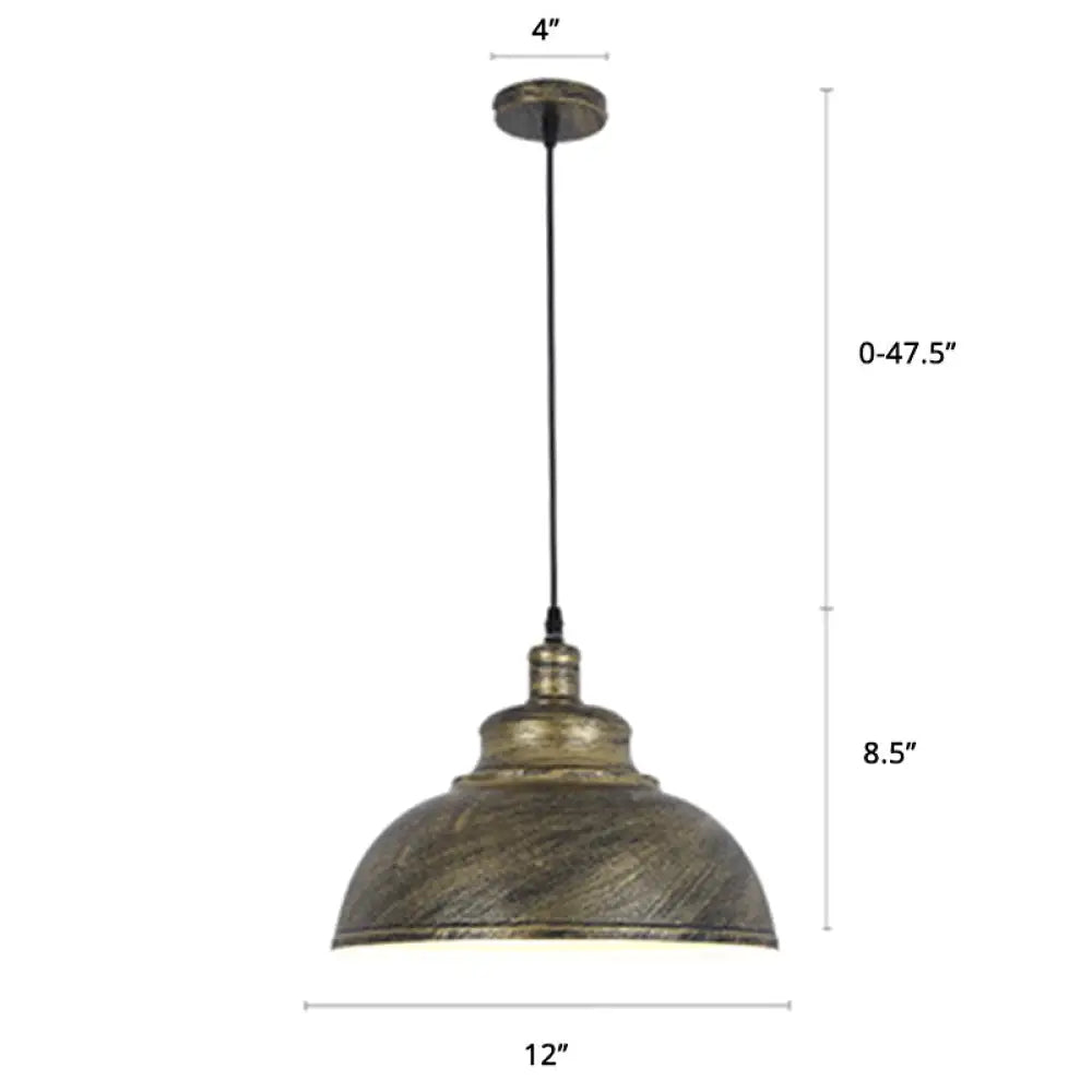 Factory Style Metal Pendant Ceiling Light - Bowl Shade Restaurant Hanging Lamp Bronze / 12’