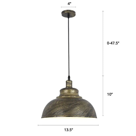 Factory Style Metal Pendant Ceiling Light - Bowl Shade Restaurant Hanging Lamp Bronze / 14’