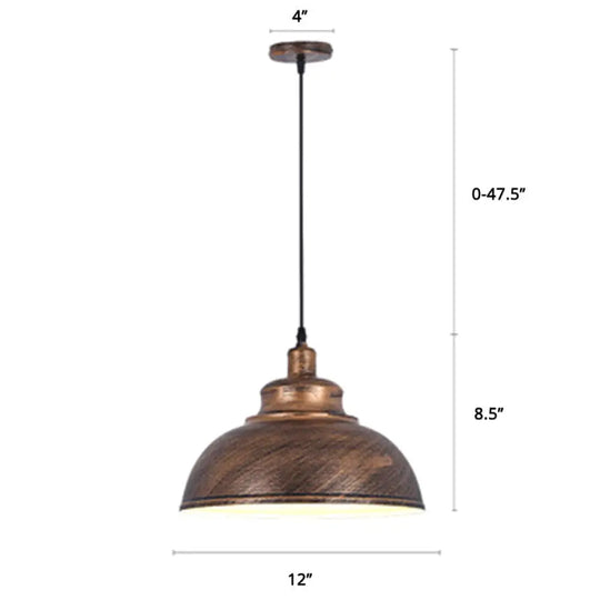 Factory Style Metal Pendant Ceiling Light - Bowl Shade Restaurant Hanging Lamp Copper / 12’