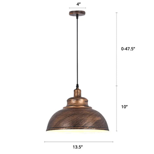 Factory Style Metal Pendant Ceiling Light - Bowl Shade Restaurant Hanging Lamp Copper / 14’