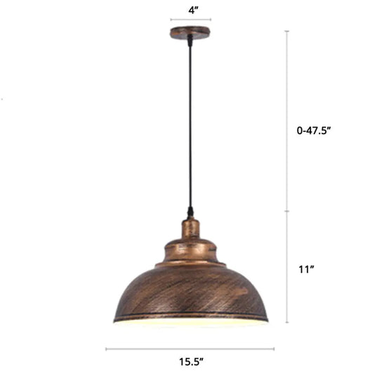 Factory Style Metal Pendant Ceiling Light - Bowl Shade Restaurant Hanging Lamp Copper / 16’