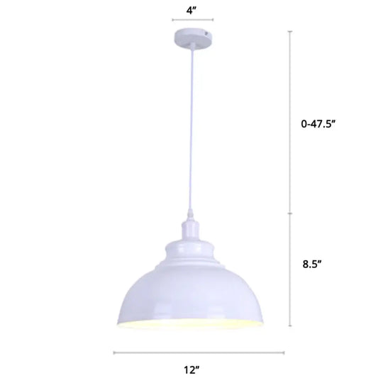 Factory Style Metal Pendant Ceiling Light - Bowl Shade Restaurant Hanging Lamp White / 12’