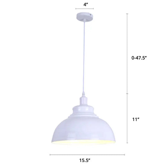 Factory Style Metal Pendant Ceiling Light - Bowl Shade Restaurant Hanging Lamp White / 16’