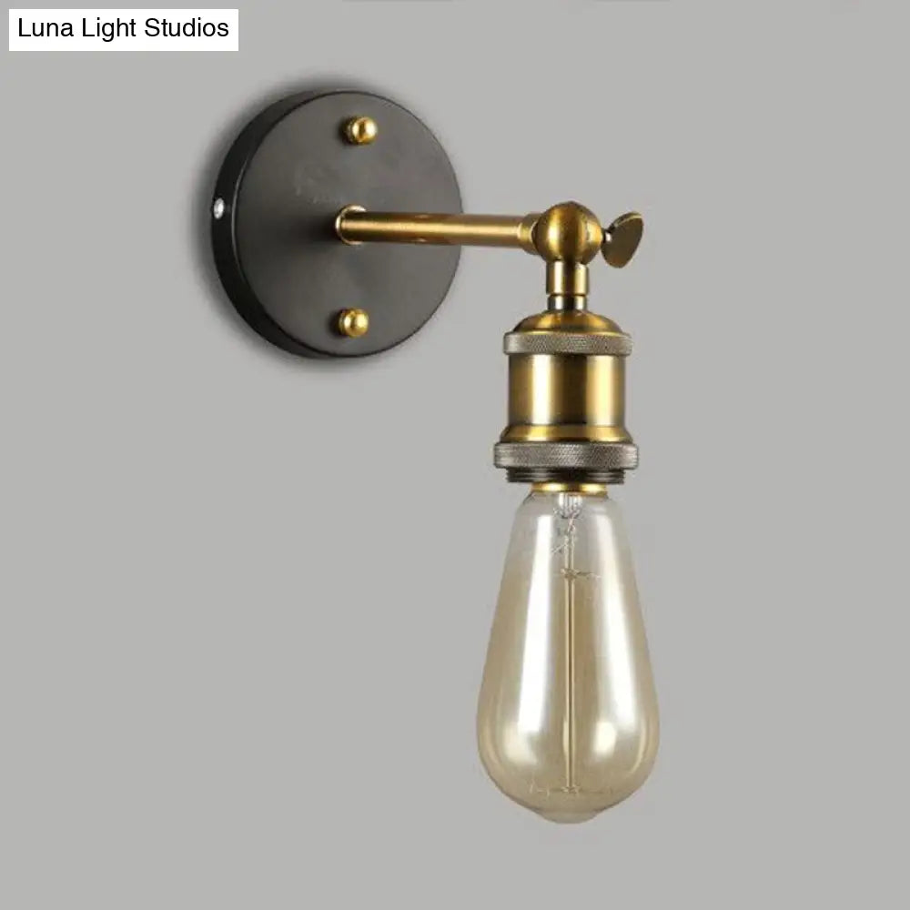 Factory-Style Metal Wall Sconce With Swiveling 1-Head Exposed Bulb Design For Dining Room