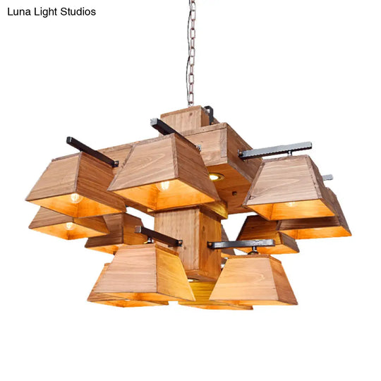 Factory Wood Island Chandelier - Beige Trapezoid Design With Multiple Lighting Options For Dining