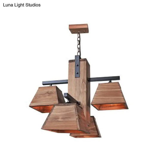 Factory Wood Island Chandelier - Beige Trapezoid Design With Multiple Lighting Options For Dining