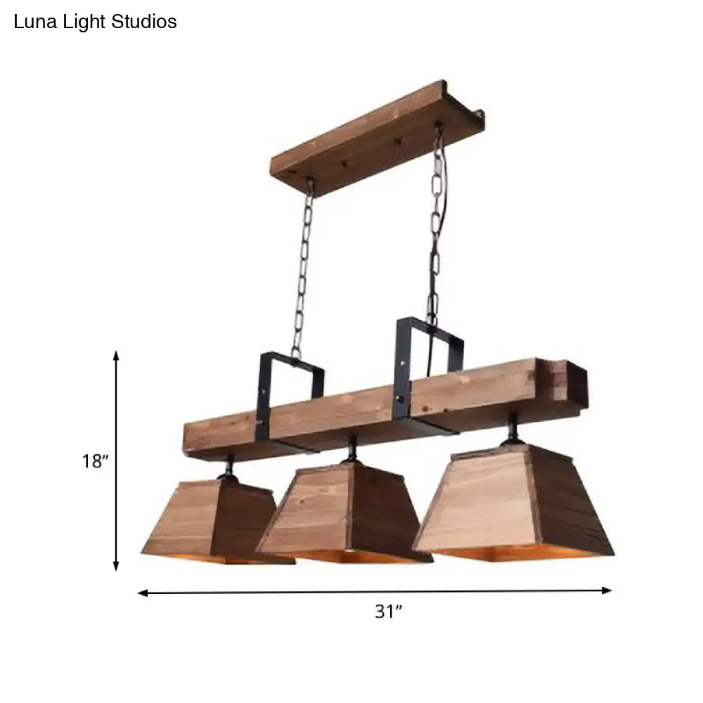 Factory Wood Island Chandelier - Beige Trapezoid Design With Multiple Lighting Options For Dining