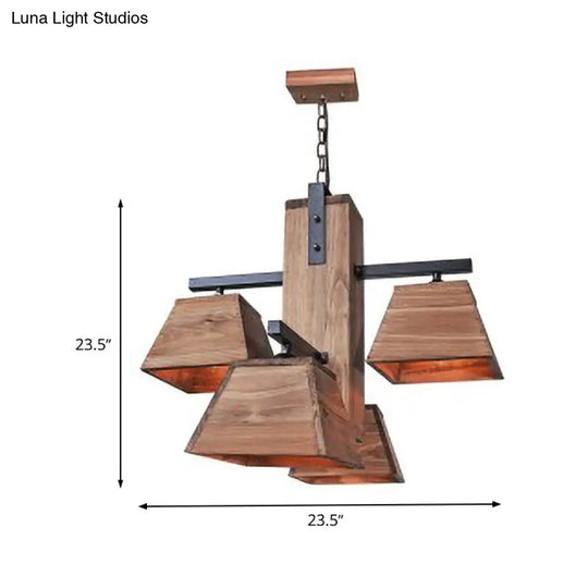 Factory Wood Island Chandelier - Beige Trapezoid Design With Multiple Lighting Options For Dining