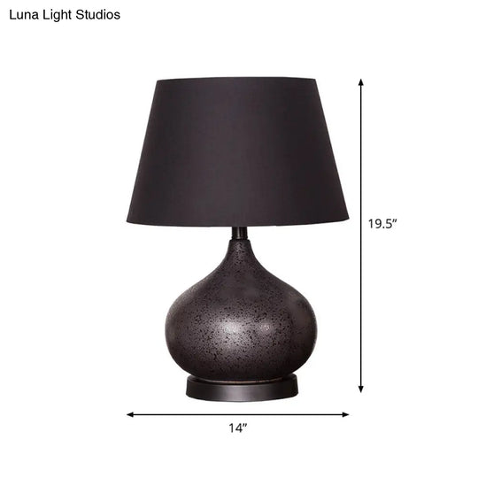 Farm Style Ceramic Table Night Lamp With Fabric Shade In Black