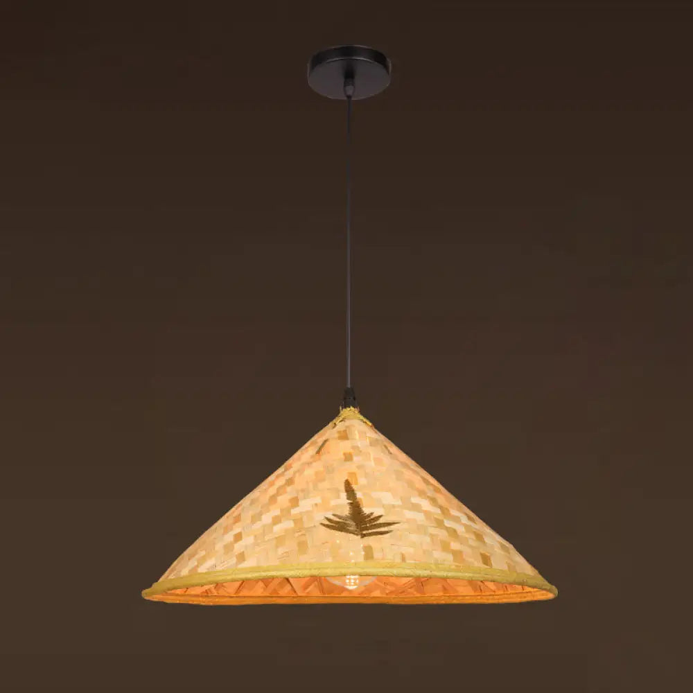 Farmers Hat Pendant: Asian Inspired Bamboo Woven Ceiling Lamp In Wood / C