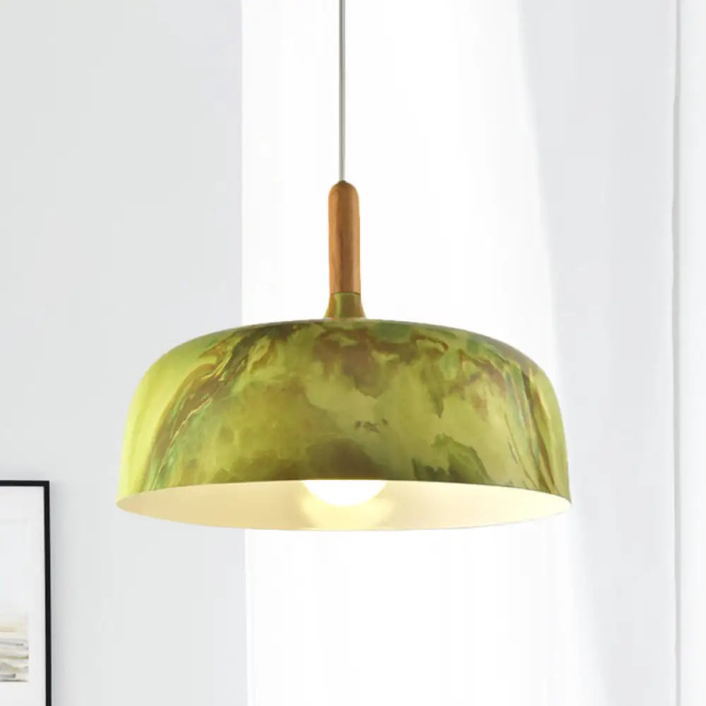 Farmhouse 1-Head Bowl Aluminum Suspension Lamp - White/Green/Red Brown Bedroom Hanging Ceiling