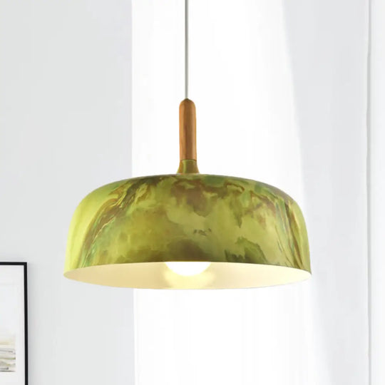 Farmhouse 1-Head Bowl Aluminum Suspension Lamp - White/Green/Red Brown Bedroom Hanging Ceiling