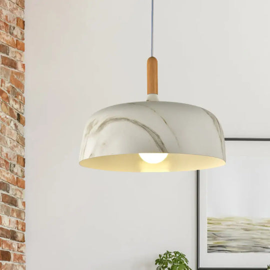 Farmhouse 1-Head Bowl Aluminum Suspension Lamp - White/Green/Red Brown Bedroom Hanging Ceiling