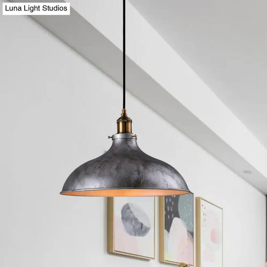Farmhouse 1-Head Pendant Ceiling Light: Rustic Wrought Iron Bowl Lamp In Style - Silver/Rust