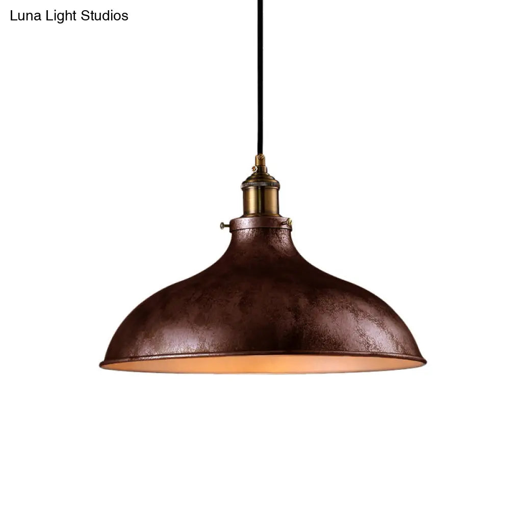 Farmhouse 1-Head Pendant Ceiling Light: Rustic Wrought Iron Bowl Lamp In Style - Silver/Rust
