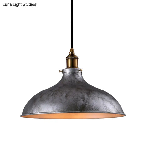 Farmhouse 1-Head Pendant Ceiling Light: Rustic Wrought Iron Bowl Lamp In Style - Silver/Rust