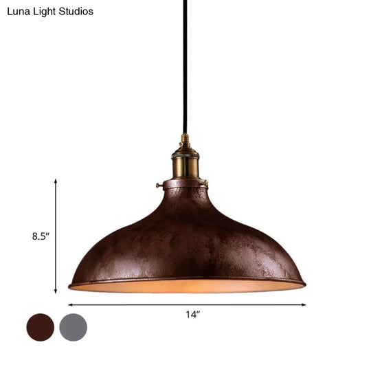 Farmhouse 1-Head Pendant Ceiling Light: Rustic Wrought Iron Bowl Lamp In Style - Silver/Rust
