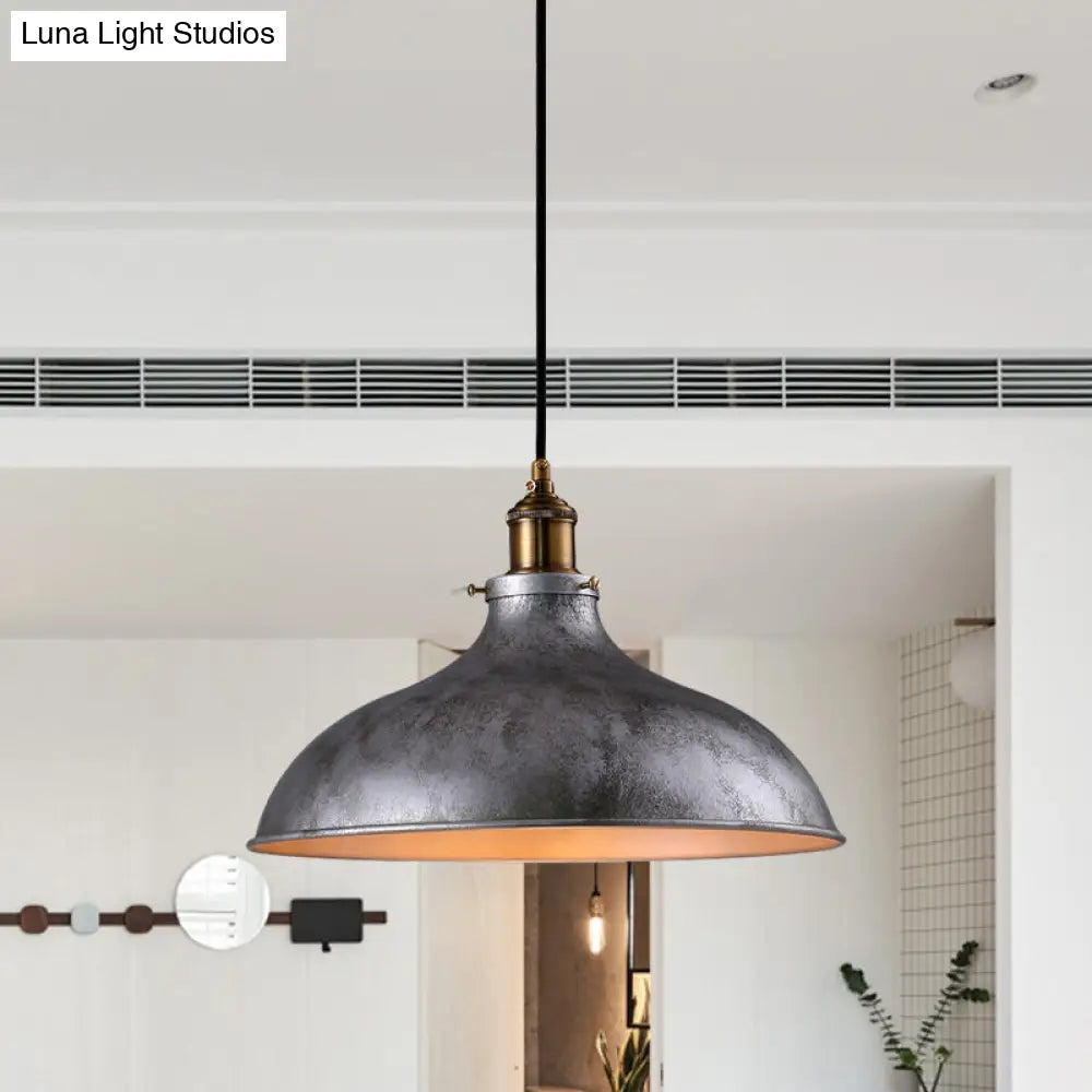 Farmhouse 1-Head Pendant Ceiling Light: Rustic Wrought Iron Bowl Lamp In Style - Silver/Rust
