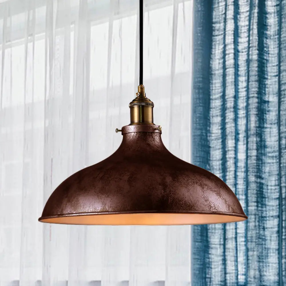 Farmhouse 1-Head Pendant Ceiling Light: Rustic Wrought Iron Bowl Lamp In Style - Silver/Rust Rust