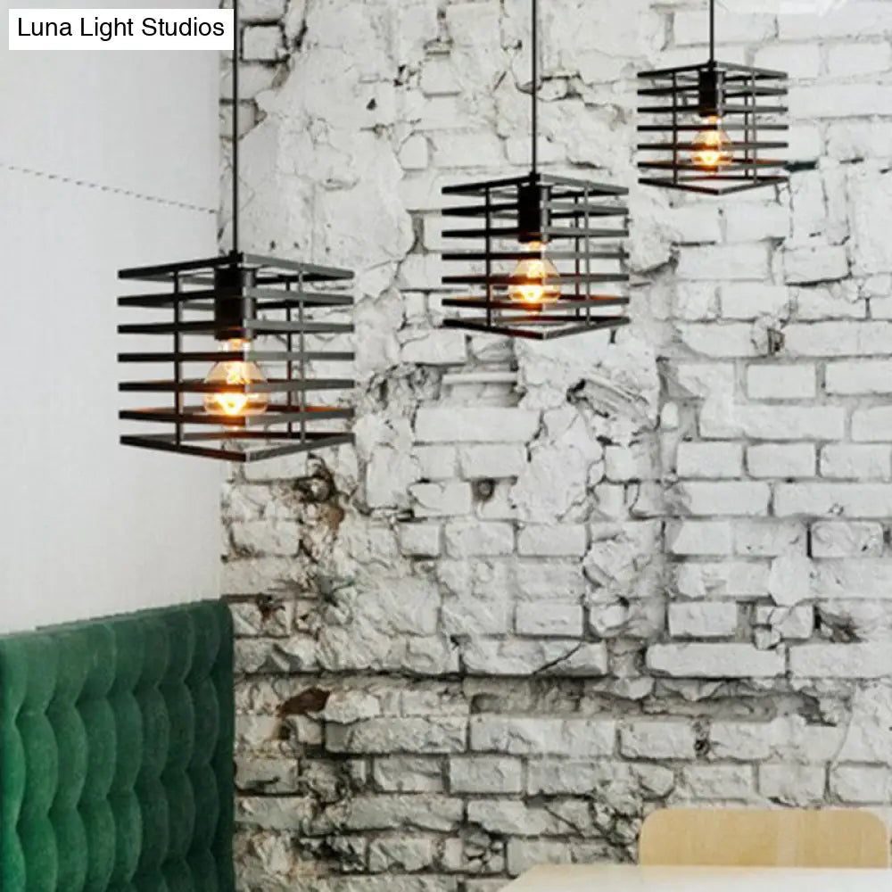 Black Iron Cage Pendant Light - Farmhouse Style Dining Room Lamp