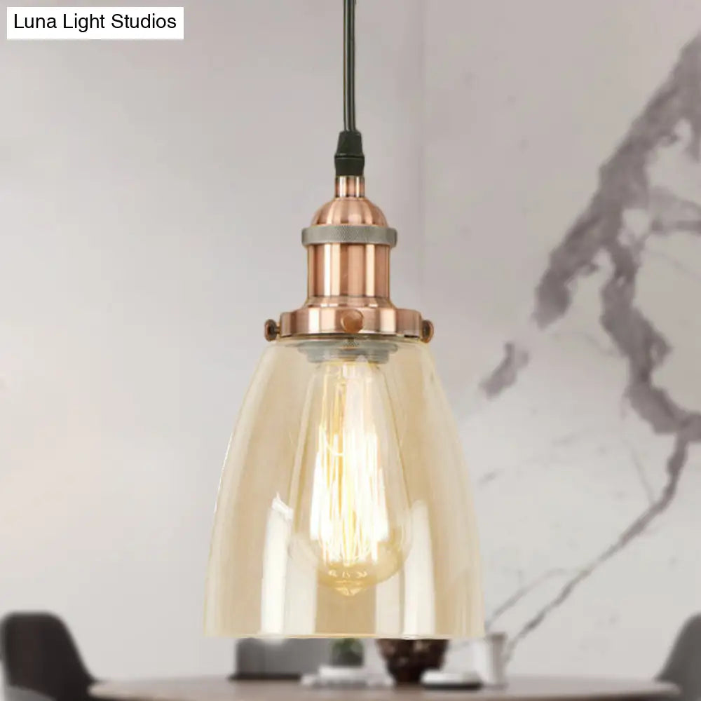 Farmhouse 1 Light Brass/Copper Pendant Ceiling With Clear Glass Tapered Shade