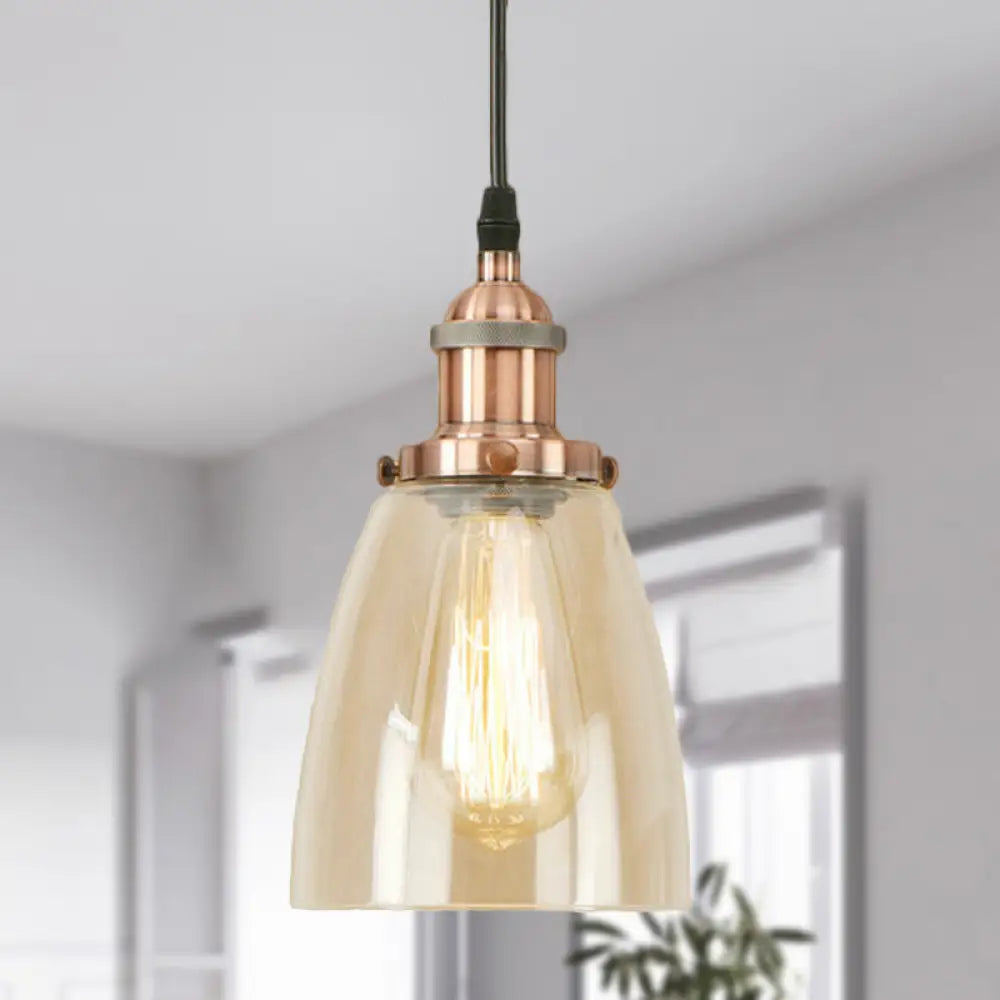 Farmhouse 1 Light Brass/Copper Pendant Ceiling With Clear Glass Tapered Shade Copper