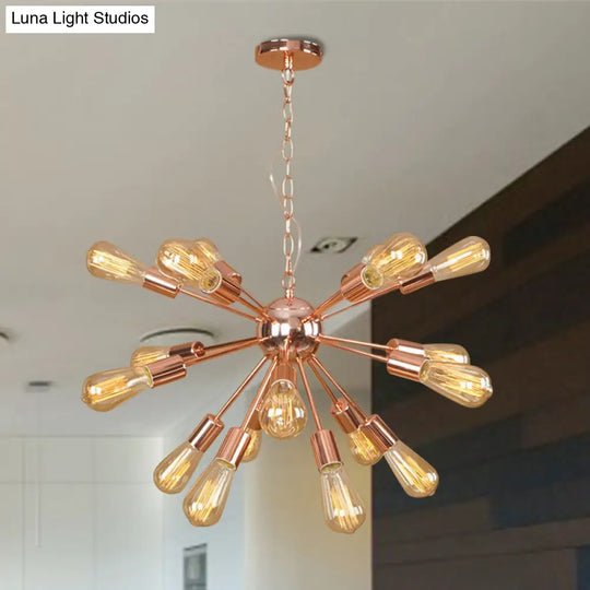 Modern Farmhouse Iron Chandelier Light - 18/21 Lights Copper/Gold Finish Sputnik Ceiling Fixture For