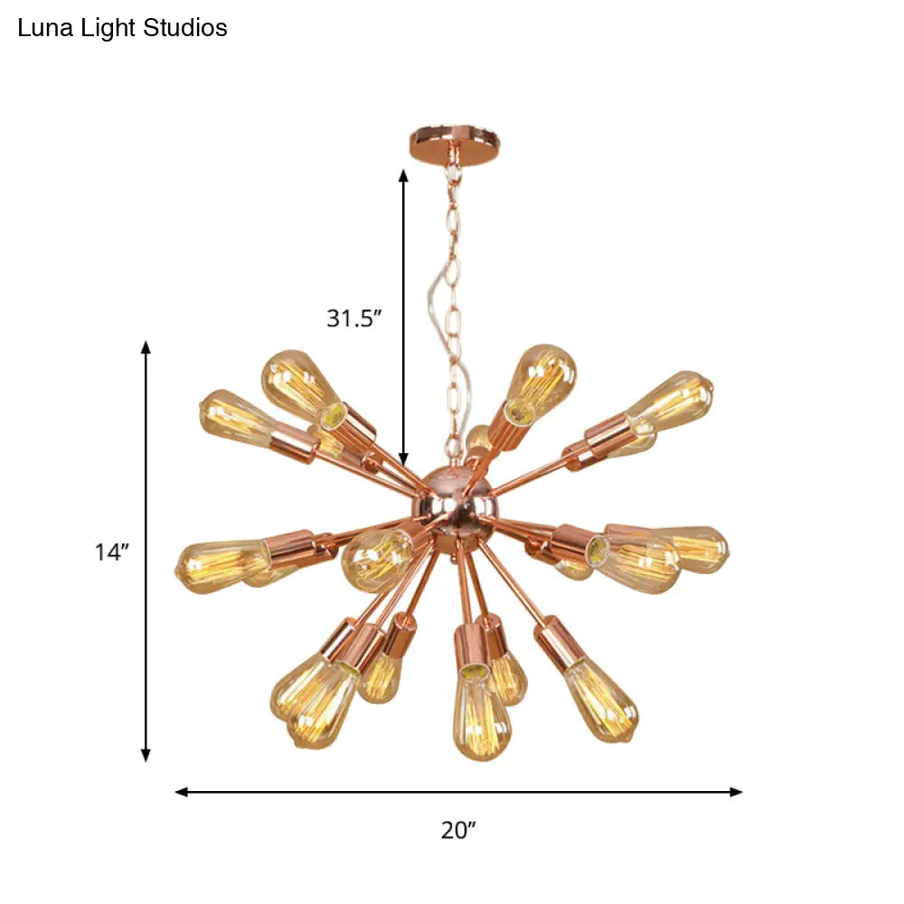 Farmhouse 18/21-Light Iron Chandelier: Copper/Gold Sputnik Ceiling Fixture For Dining Room