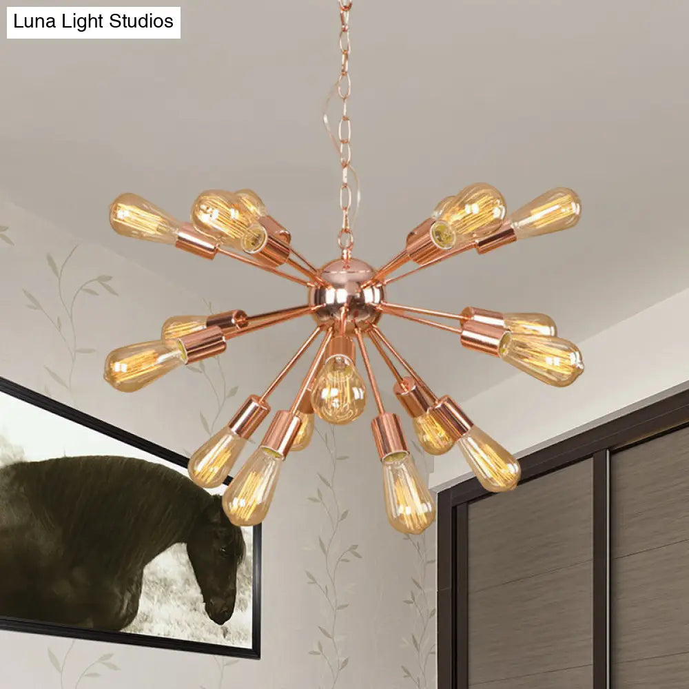 Farmhouse 18/21-Light Iron Chandelier: Copper/Gold Sputnik Ceiling Fixture For Dining Room