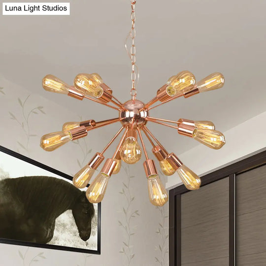 Farmhouse 18/21-Light Iron Chandelier: Copper/Gold Sputnik Ceiling Fixture For Dining Room