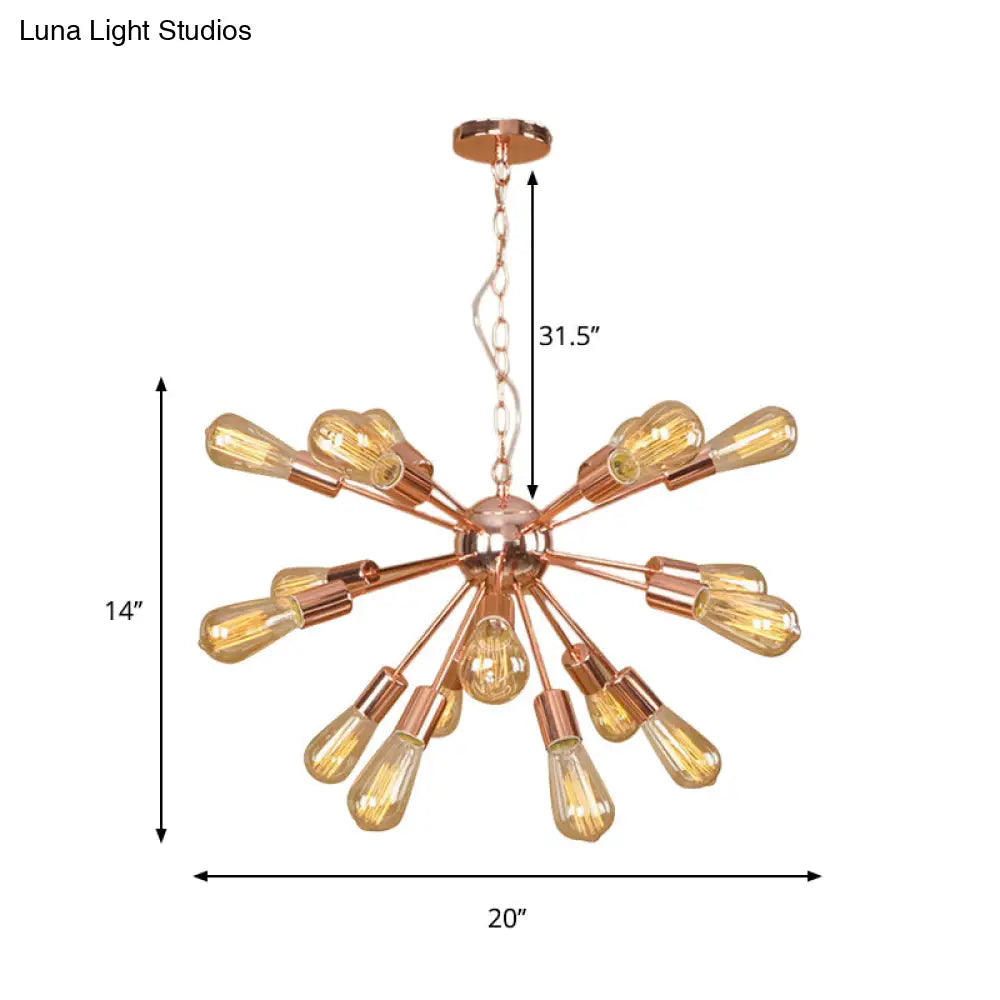 Farmhouse 18/21-Light Iron Chandelier: Copper/Gold Sputnik Ceiling Fixture For Dining Room