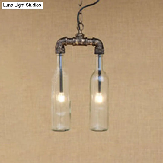 Farmhouse 2-Light Chandelier Pendant With Amber/Blue Glass Shade And Pipe Design Clear