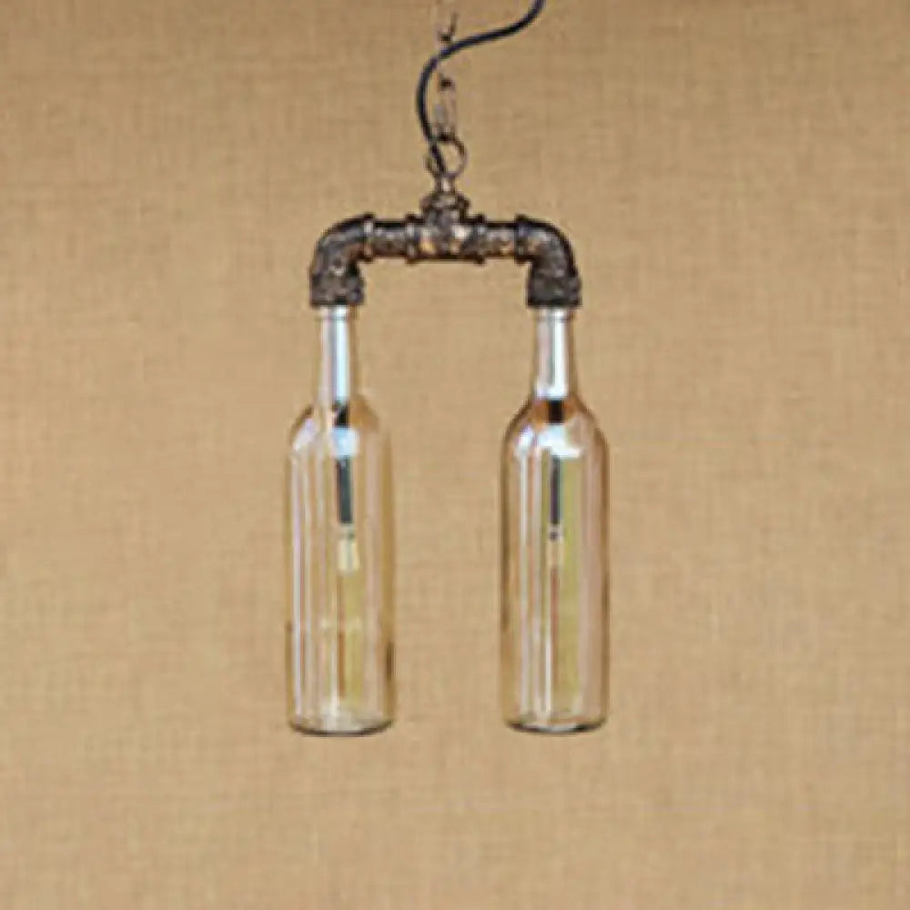 Farmhouse 2-Light Chandelier Pendant With Amber/Blue Glass Shades And Pipe Design Amber