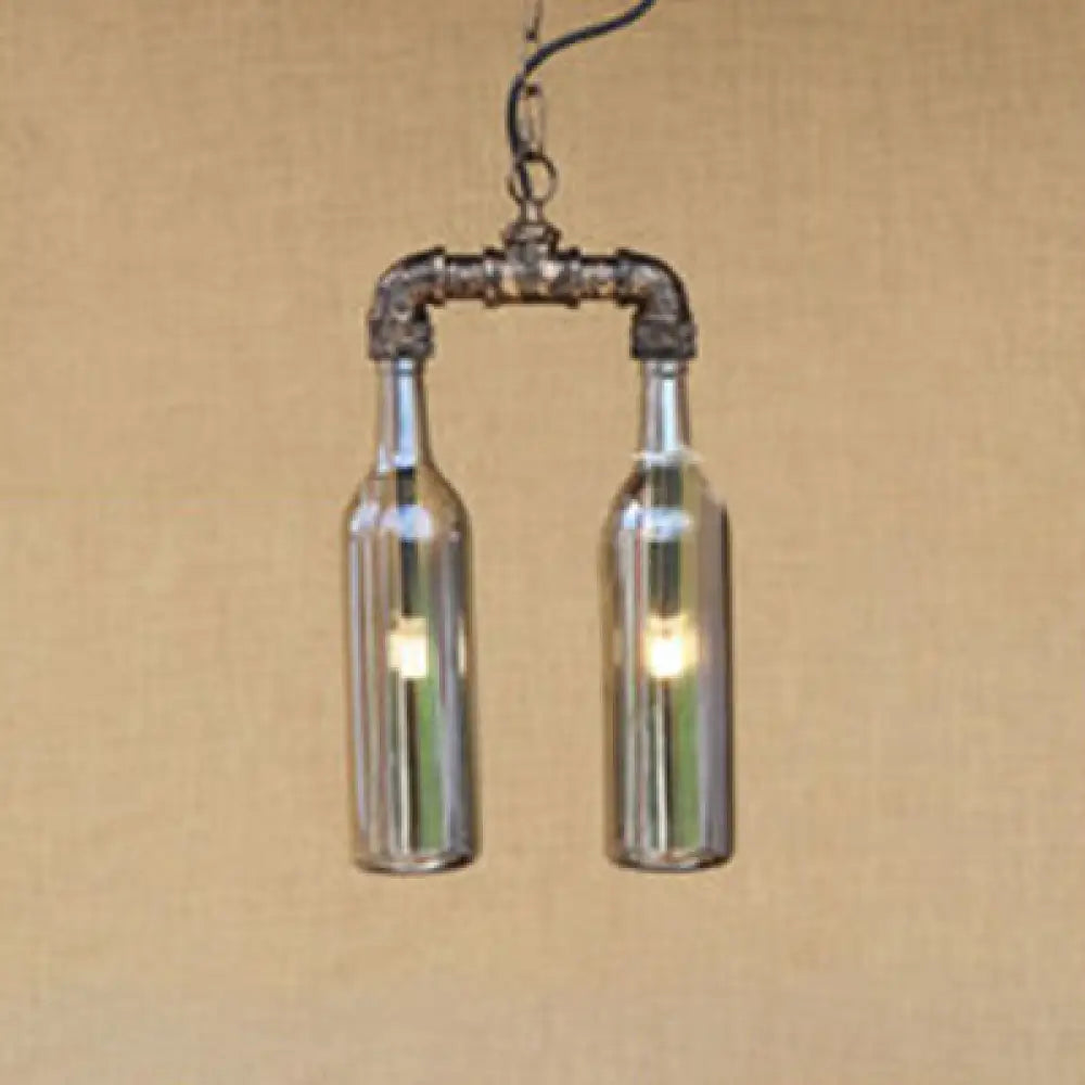 Farmhouse 2-Light Chandelier Pendant With Amber/Blue Glass Shades And Pipe Design Black