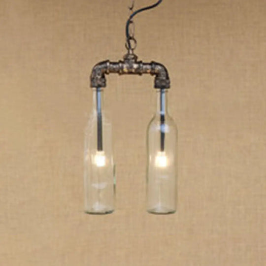 Farmhouse 2-Light Chandelier Pendant With Amber/Blue Glass Shades And Pipe Design Clear