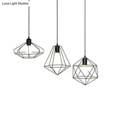 Farmhouse 3-Light Iron Pendant Ceiling Fixture With Black Wire Cage And Unique Shades