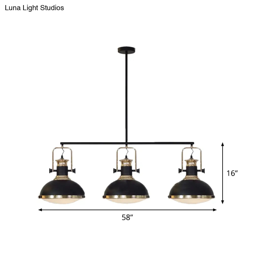 Farmhouse 3-Light Island Pendant With Black Metal Dome Shade For Dining Room Down Lighting