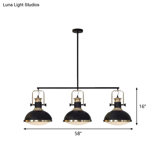 Farmhouse 3-Light Island Pendant With Black Metal Dome Shade For Dining Room Down Lighting