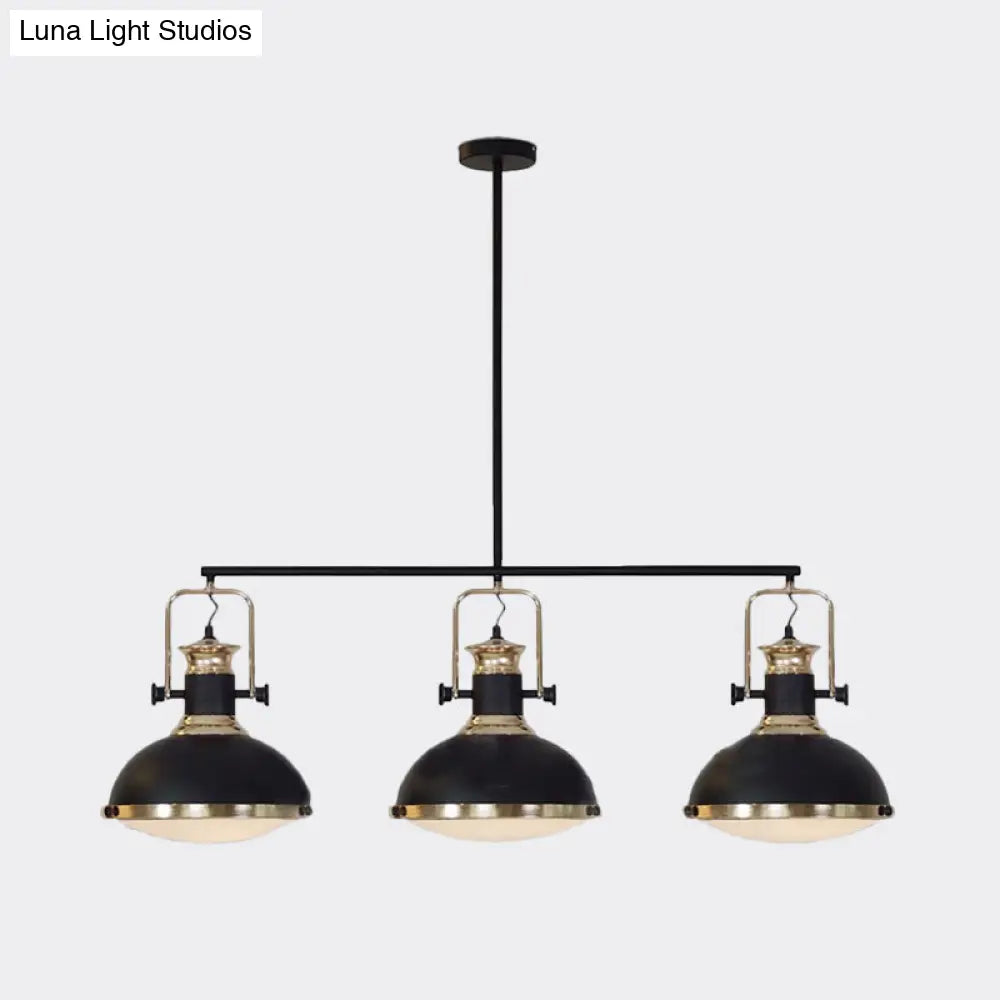 Farmhouse 3-Light Island Pendant With Black Metal Dome Shade For Dining Room Down Lighting