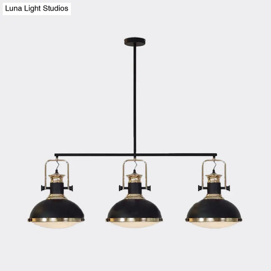 Farmhouse 3-Light Island Pendant With Black Metal Dome Shade For Dining Room Down Lighting