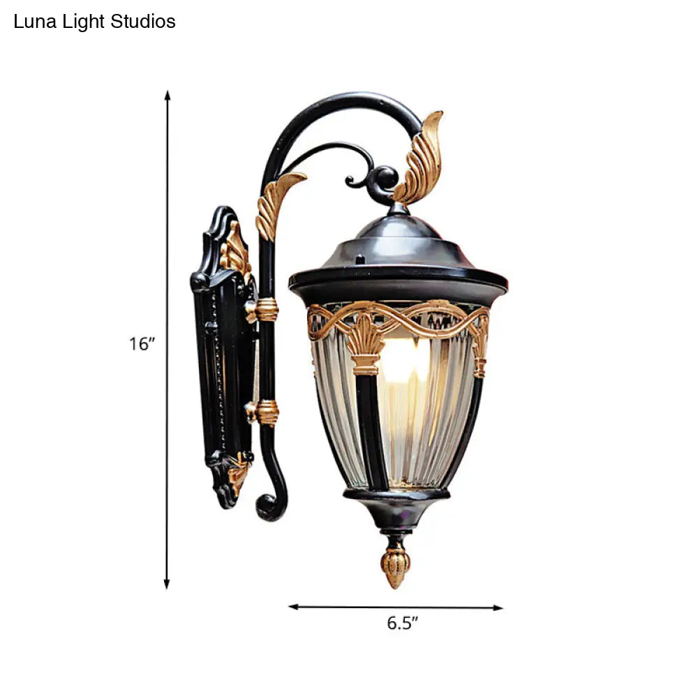 Farmhouse Acorn Wall Sconce: Clear Prismatic Glass Black Finish 1-Light Lighting