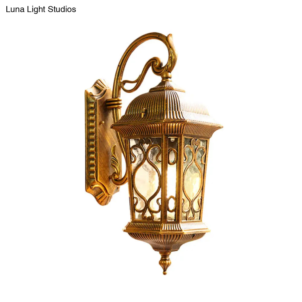 Farmhouse Aluminum Lantern Wall Sconce - Black/Brass Outdoor Lighting