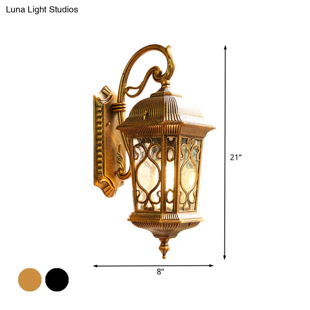 Farmhouse Aluminum Lantern Wall Sconce - Black/Brass Outdoor Lighting