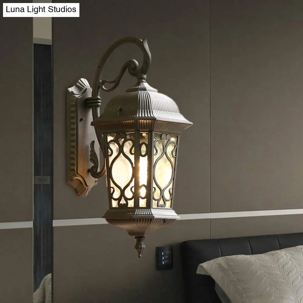 Farmhouse Aluminum Lantern Wall Sconce - Black/Brass Outdoor Lighting